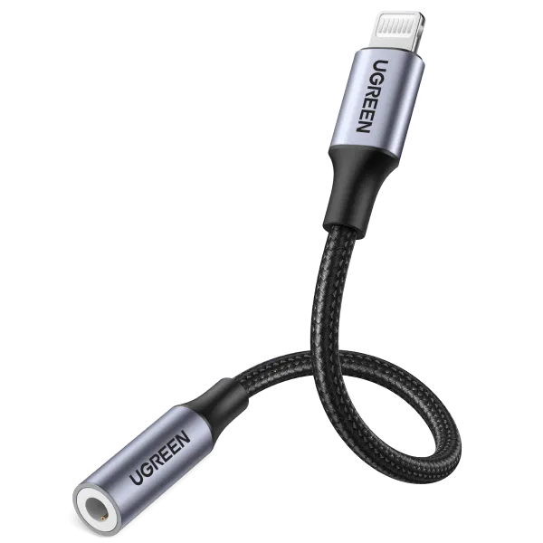 UGREEN 30756 Lightning M/F Round Cable Aluminum Shell with Braided 10cm Black