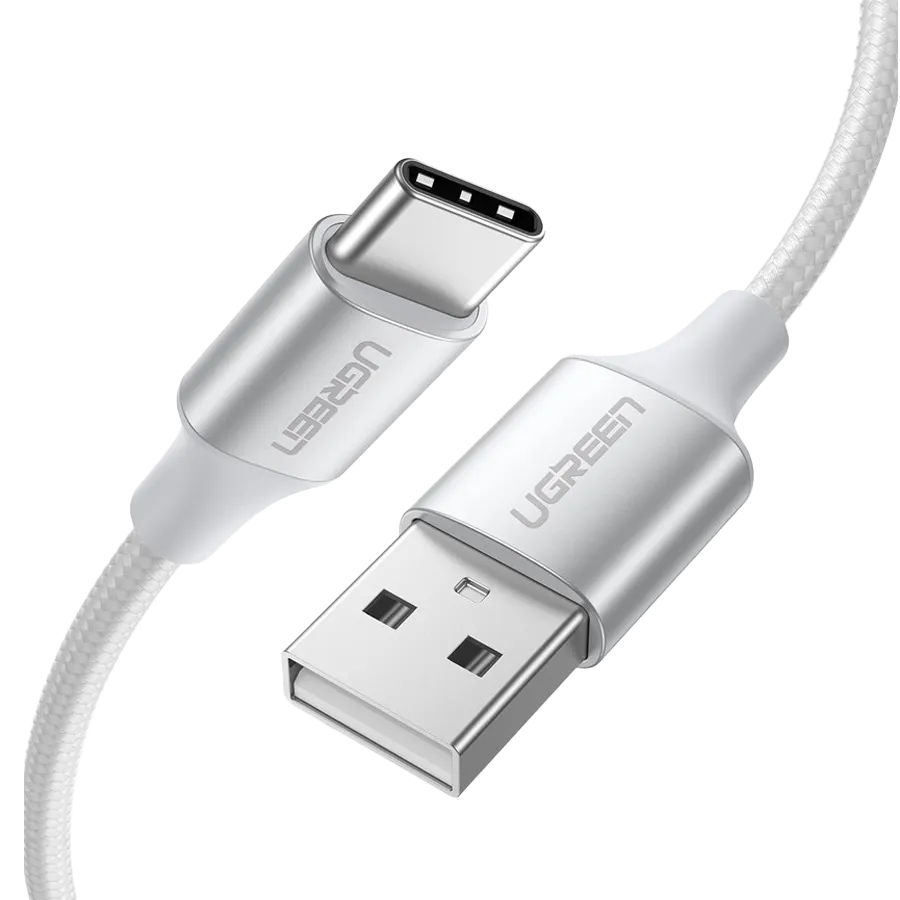 UGREEN 60133 USB-A 2.0 to USB-C Cable Nickel Plating Aluminum Braid 2m White