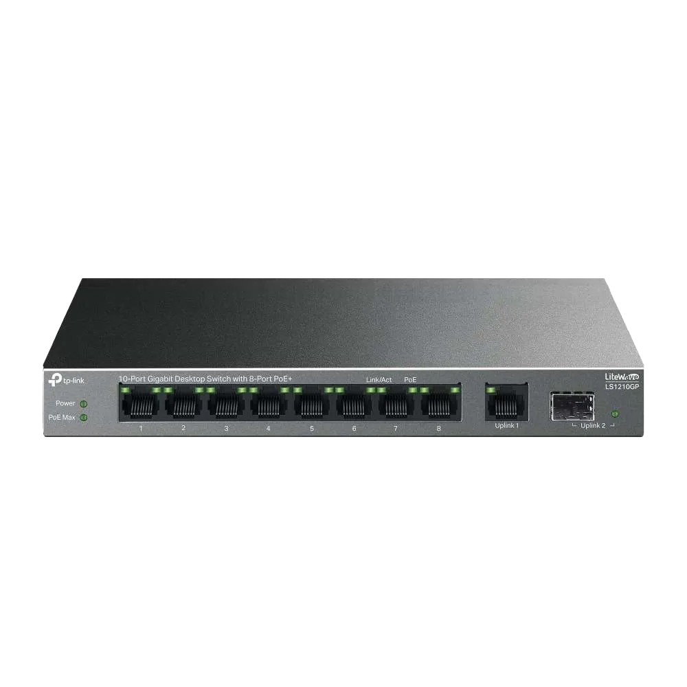 TP-Link LiteWave LS1210GP 10-Port Gigabit Desktop Switch with 8-Port PoE+