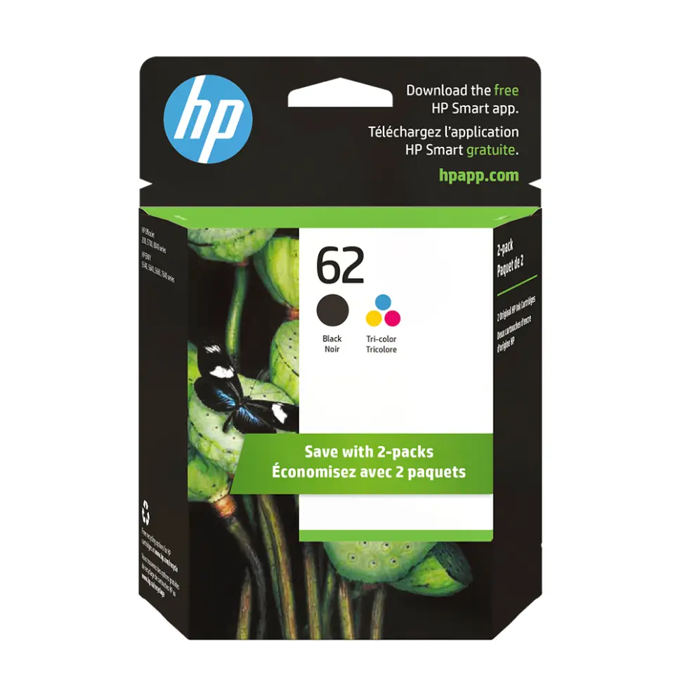 HP 62/62 High Yield Black and Standard Tricolor Ink Cartridge Bundle 