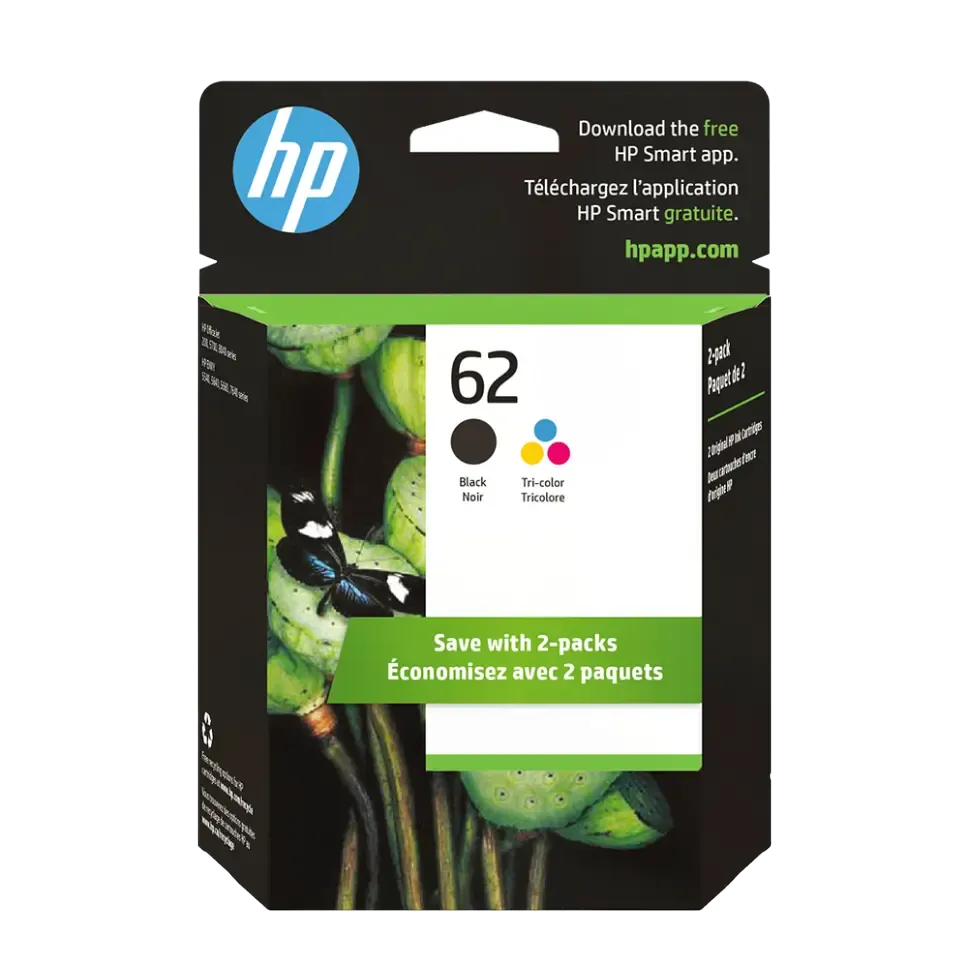 HP 62/62 High Yield Black and Standard Tricolor Ink Cartridge Bundle 
