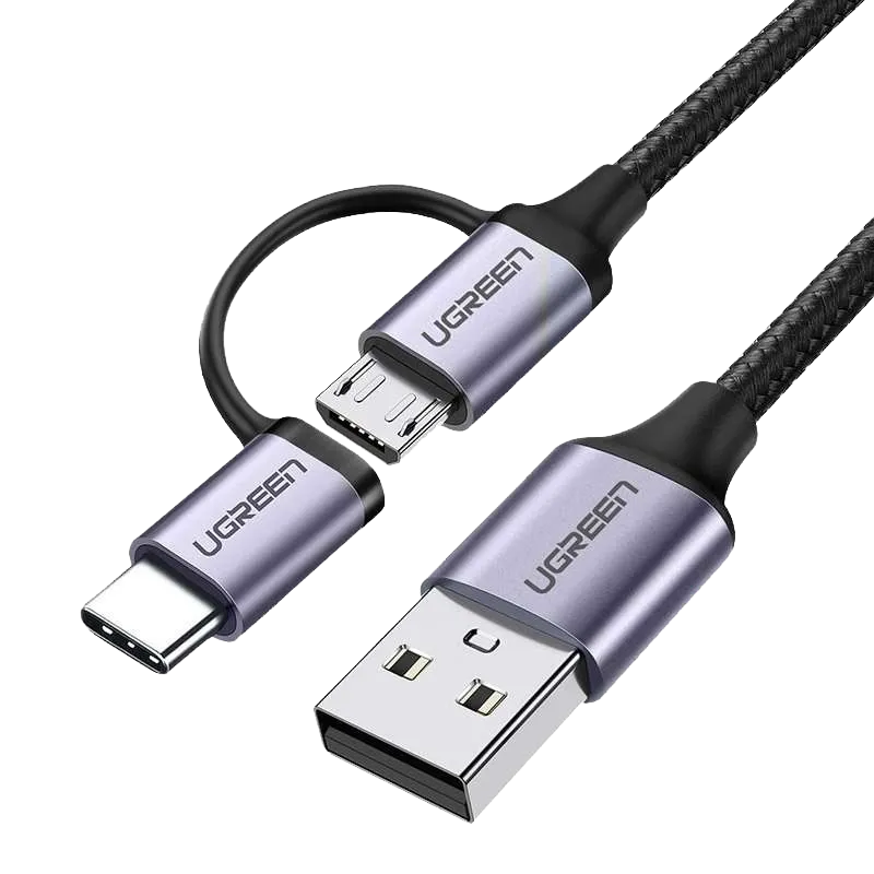 UGREEN 30875 USB-A to Micro USB and USB-C 2-in-1 Cable - 1m Black