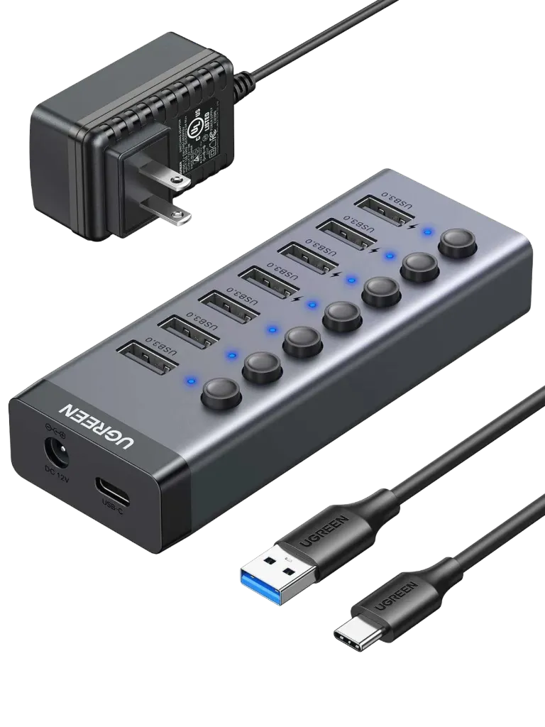 UGREEN 90307 USB-C to 7-Port USB-A 3.0 Hub DC 12V EU