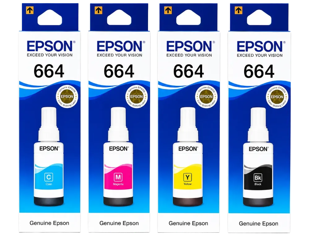 Epson T664 Original Ink Bottle Set – Black/Cyan/Magenta/Yellow